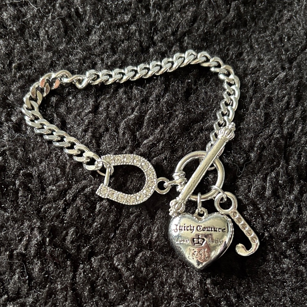 Juicy Couture Silver Charm Bracelet with Heart and Horseshoe